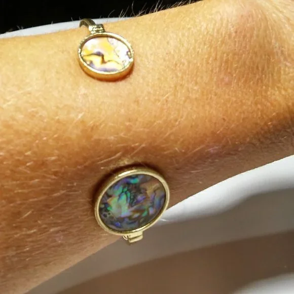 Women`s gold tone faux abalone cuff bracelet. - Picture 2 of 3